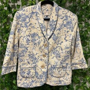 Coldwater Creek Cream and Blue Floral Blazer